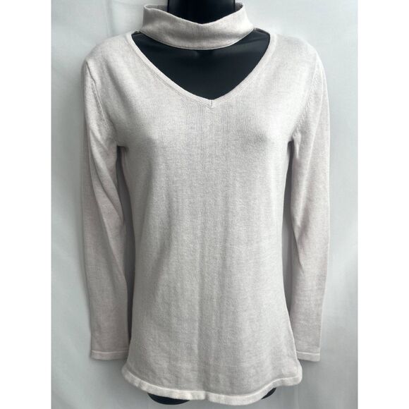 Qi Cream White Cotton Silk Blend Sweater Cutout Front Size S Minimalist Sexy - Picture 1 of 10